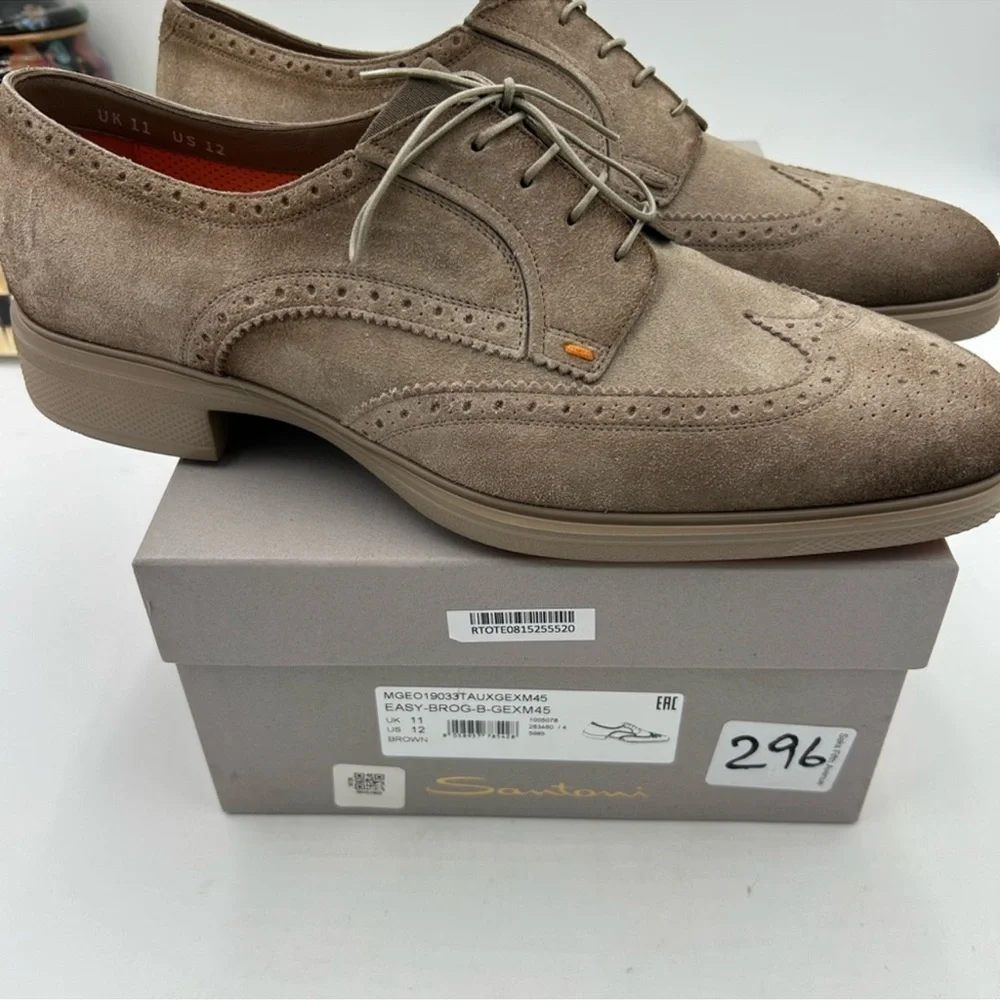 Men’s Santoni easy suede rogue wing tip, Oxford size 12 US made in Italy